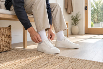 White socks styled with casual everyday shoes