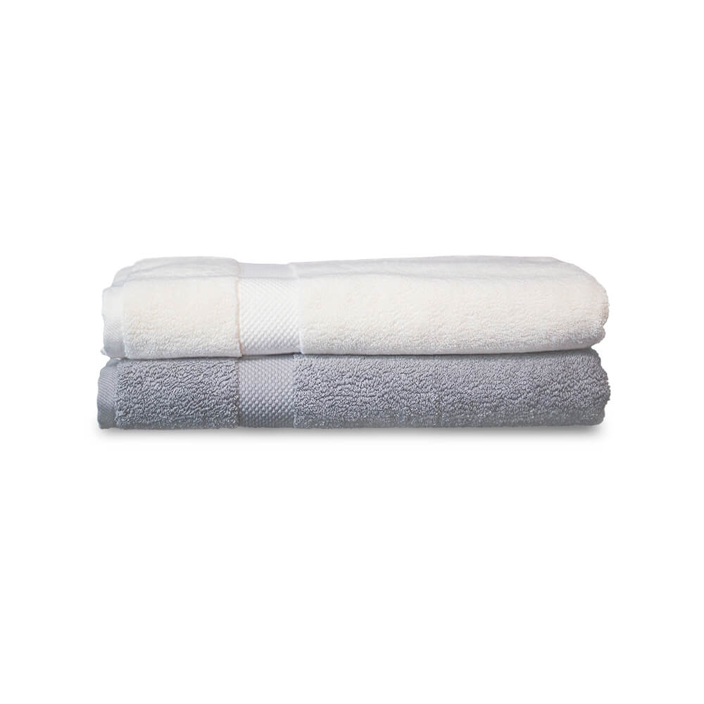 MP Magic Egyptian cotton towels folded to show their looped texture and woven borders